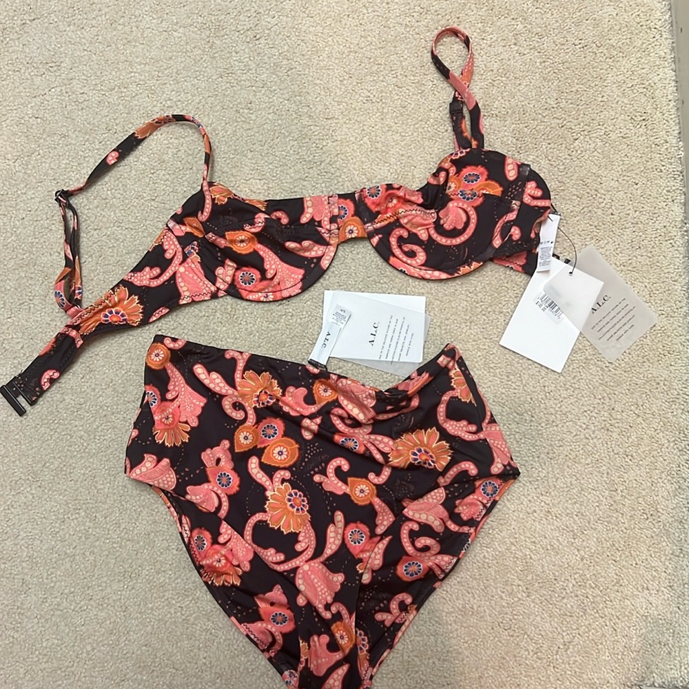 A.L.C. Dylan balconette bikini top and isla bikini bottoms, size small